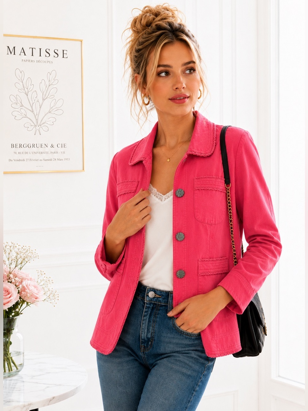 LIVE A LITTLE Denim / Twill Cotton Jacket in Salmon